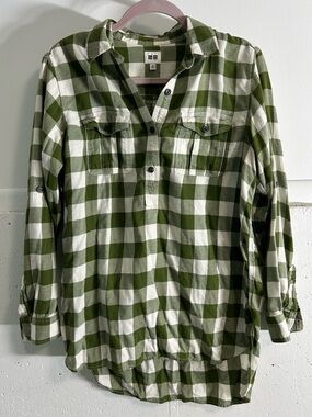 Uniqlo Green & White Check Button-Front Shirt